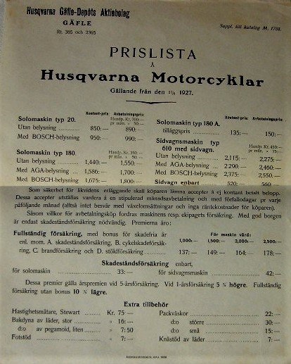 1927_Husqvarna pricelist