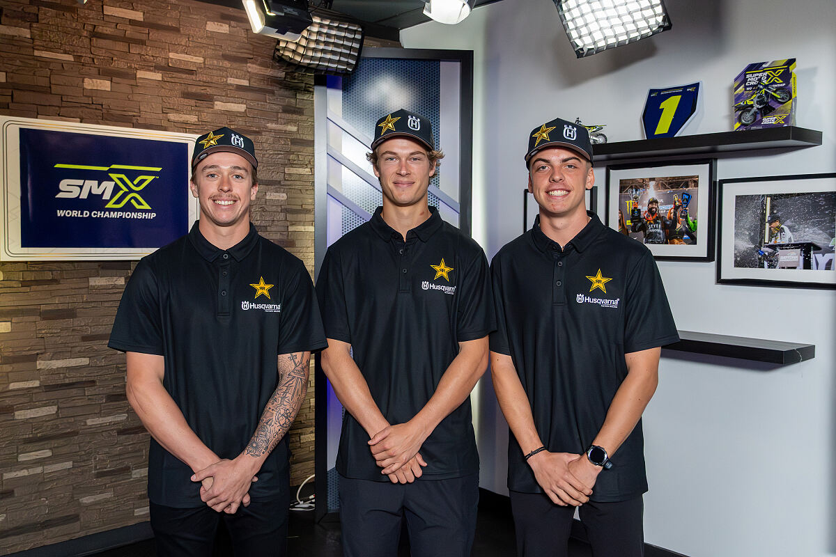 Rockstar Energy Husqvarna Factory Racing 250 lineup (L to R: Ryder DiFrancesco, Daxton Bennick, Casey Cochran)